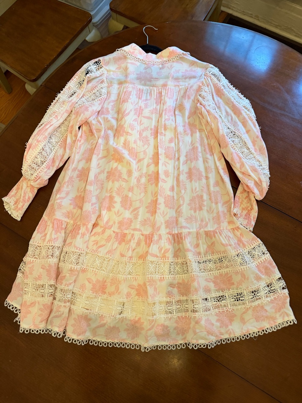 Miss June Paris Light Pink & White Floral Eyelet Long Sleeve Dress - Picture 4 of 6